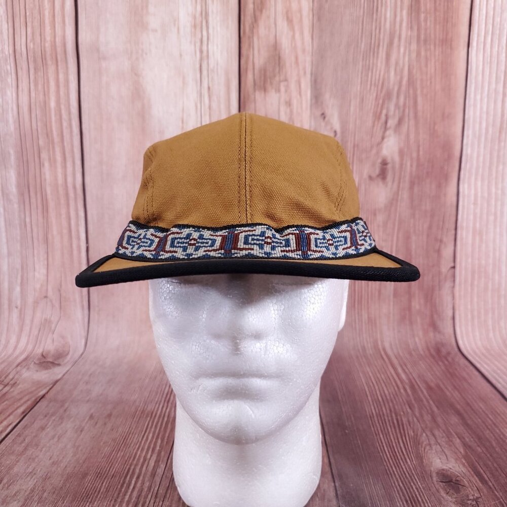 Kavu Mustard Brown Camp Hat with Black Brim and Blue Patterned Band